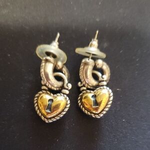 Brighton Gold and Silver Heart Lock Earrings